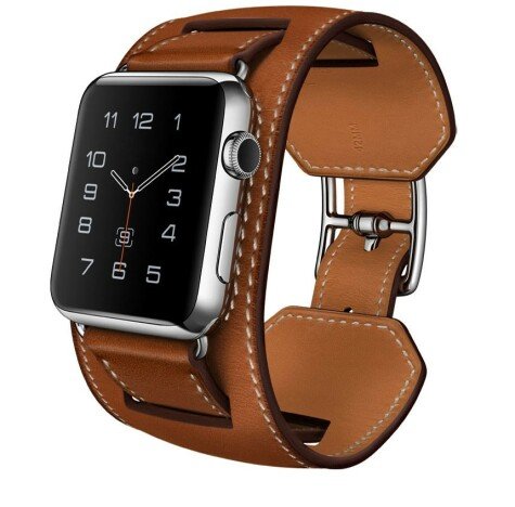 Curea iUni compatibila cu Apple Watch 1/2/3/4/5/6/7, 42mm, Cuff, Piele, Maro