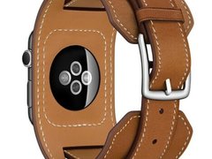 Curea iUni compatibila cu Apple Watch 1/2/3/4/5/6/7, 42mm, Cuff, Piele, Maro